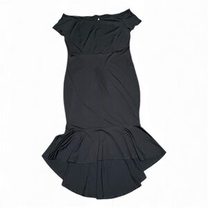 Black Off Shoulder Women’s Size XXL Asymmetric Cut Long Scuba Dress - EUC